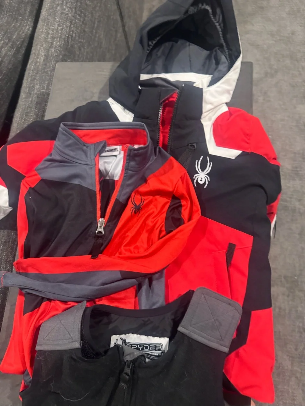 Spyder Kids Red, Black & Gray Ski Jacket and Bib Pants Set